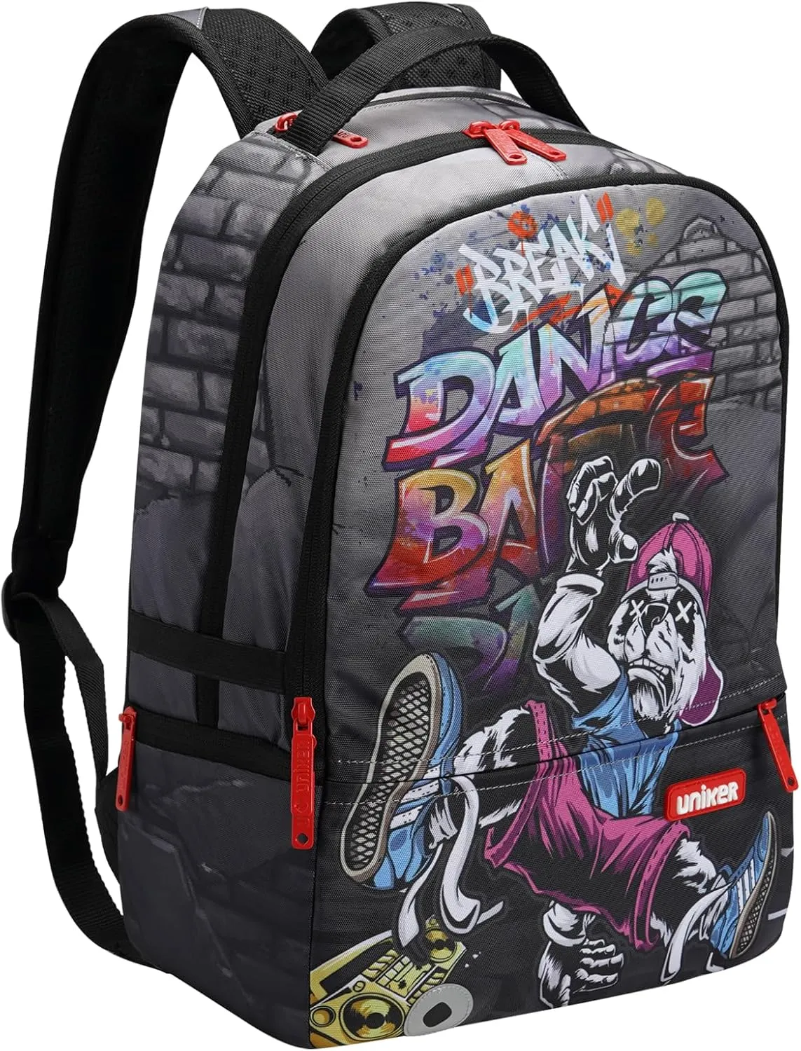 UNIKER Graffiti Laptop Backpack for 15.6 Inch Laptop Work Travel, Designer Daypack Edgy College Backpack Computer Bag,Panda Break Dancer Hiphop