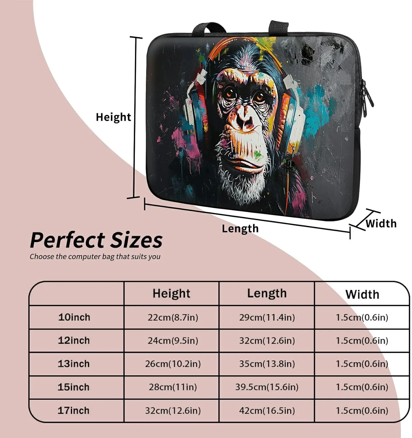 Universal Tablet Laptop Sleeve Case 10 inch, Music Monkey Slim Carrying Case Durable Handbag Travel Laptop Bag for 7 to 10-inch Laptops/Notebook/Kids Tablet/ipad/eBook Readers