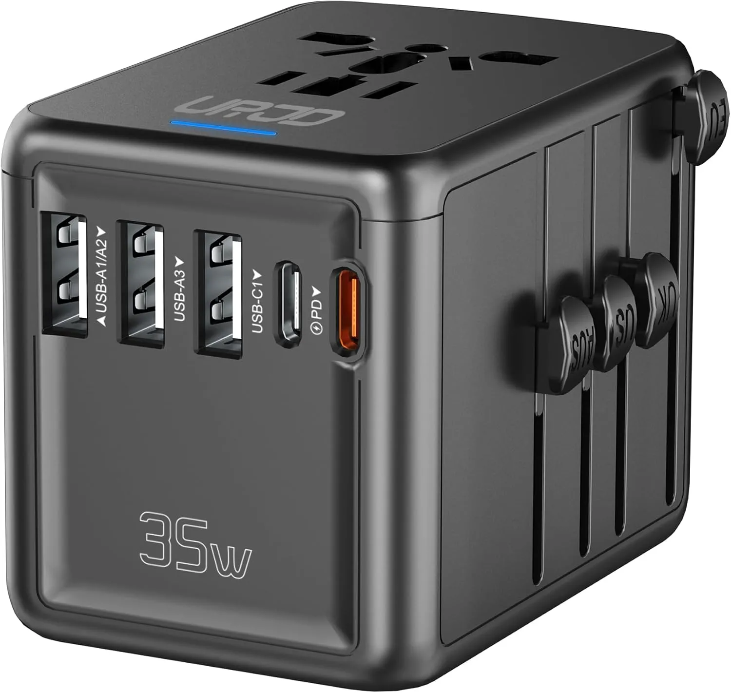 Universal Travel Adapter 35W PD Fast Charging Offers 3 USB-A Ports, 2 USB-C Ports and Multi AC Outlet, International Plug Converter Worldwide Travel Charger All in One for EU US UK AUS