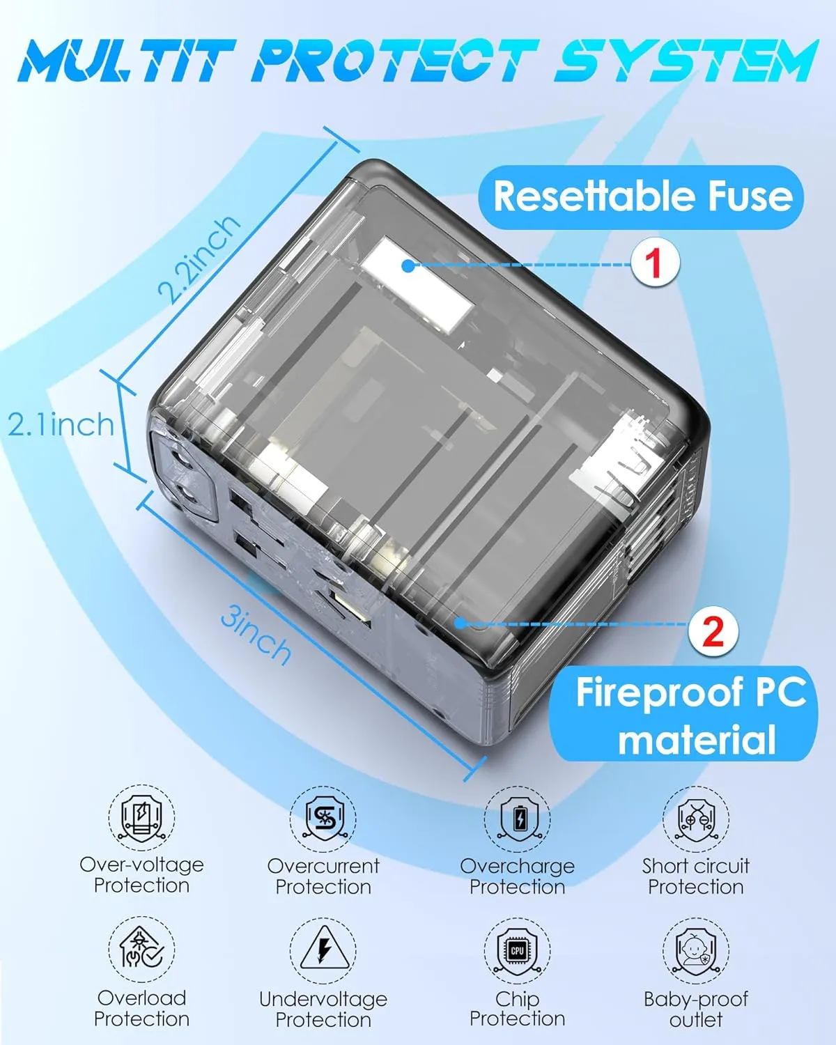 Universal Travel Adapter Offers 5.8A 3X 3.0A USB-C Ports, 2X 2.4A USB-A Ports and Multi AC Outlet, All-in-One International Power Plug Adaptor Worldwide Charger for EU US UK AU 200  Countries-BR