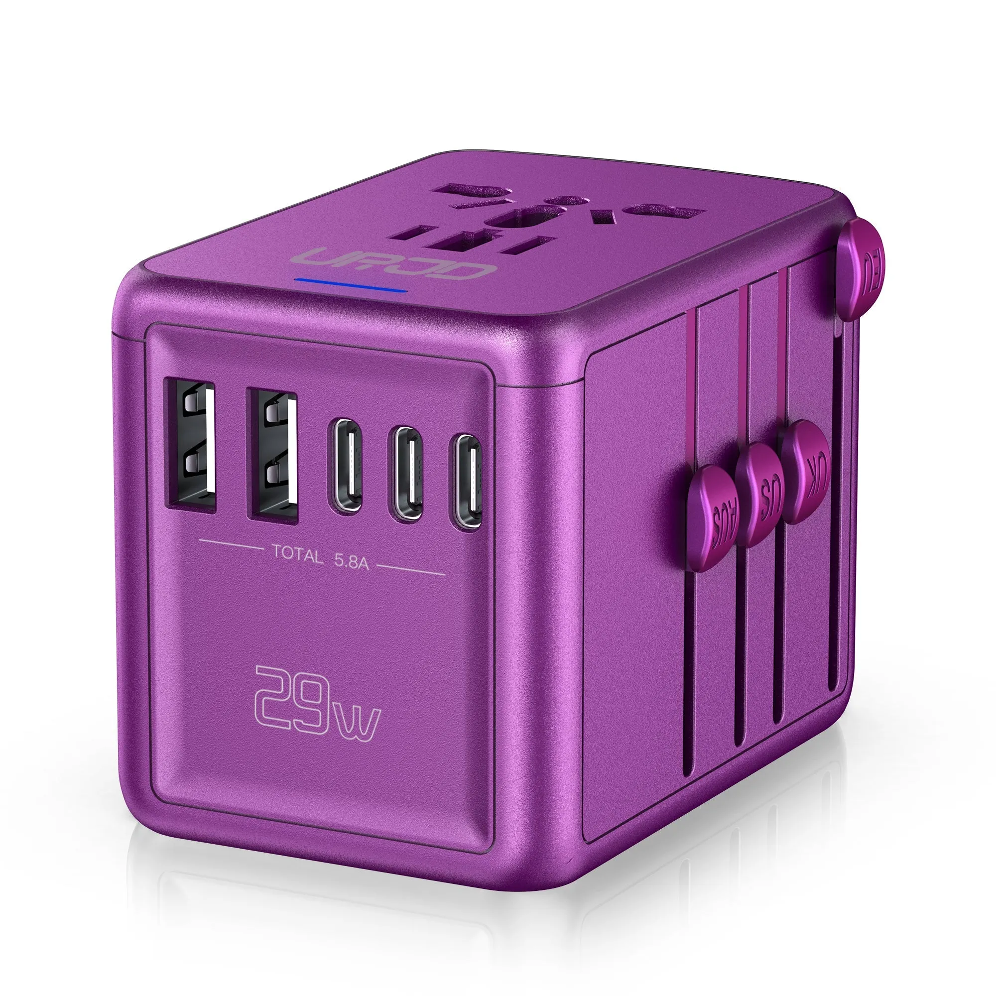 Universal Travel Adapter Offers 5.8A 3X 3.0A USB-C Ports, 2X 2.4A USB-A Ports and Multi AC Outlet, All-in-One International Power Plug Adaptor Worldwide Charger for EU US UK AU 200  Countries-BR