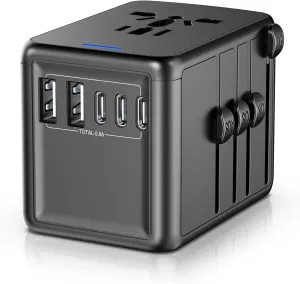 Universal Travel Adapter Offers 5.8A 3X 3.0A USB-C Ports, 2X 2.4A USB-A Ports and Multi AC Outlet, All-in-One International Power Plug Adaptor Worldwide Charger for EU US UK AU 200  Countries-BR