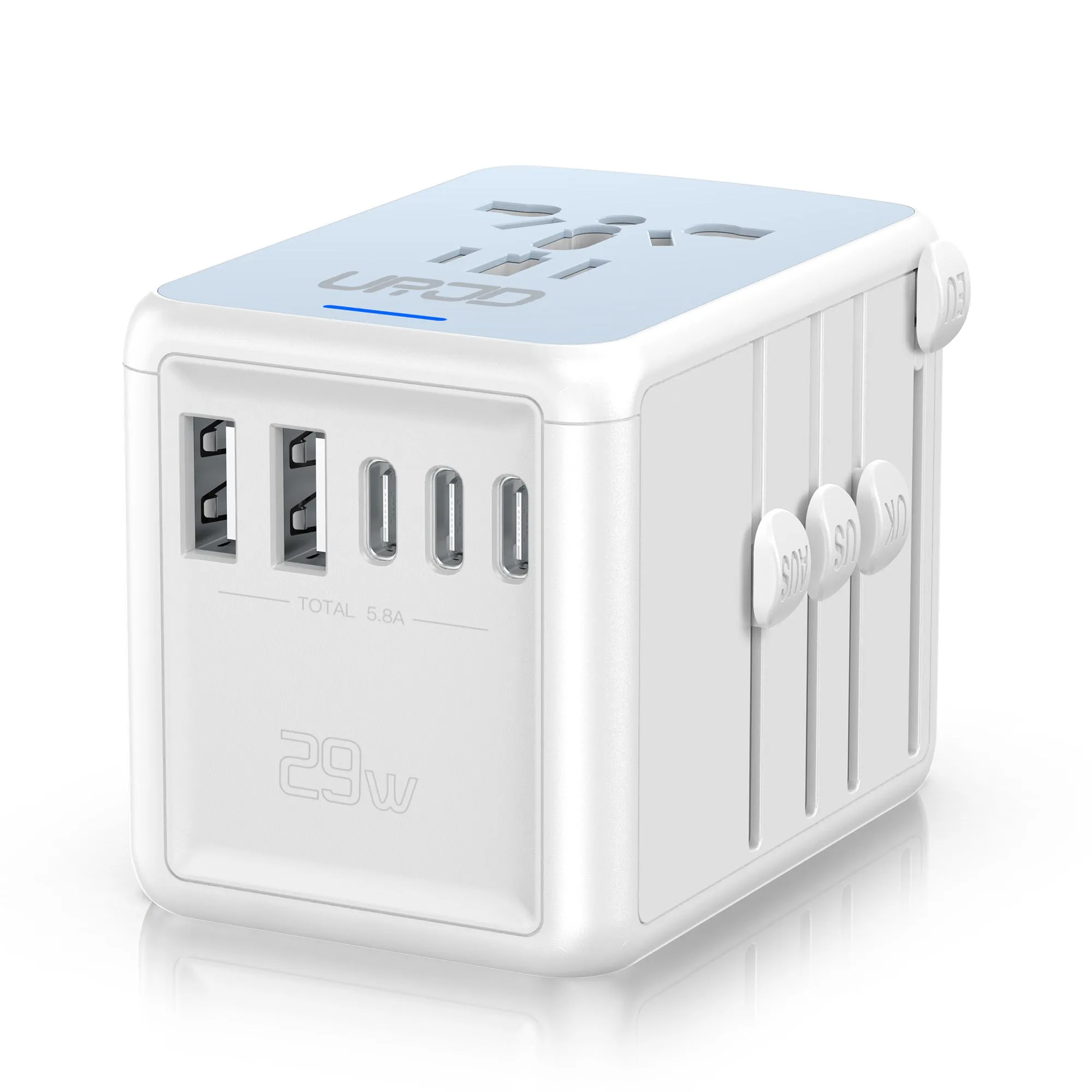 Universal Travel Adapter Offers 5.8A 3X 3.0A USB-C Ports, 2X 2.4A USB-A Ports and Multi AC Outlet, All-in-One International Power Plug Adaptor Worldwide Charger for EU US UK AU 200  Countries-BR