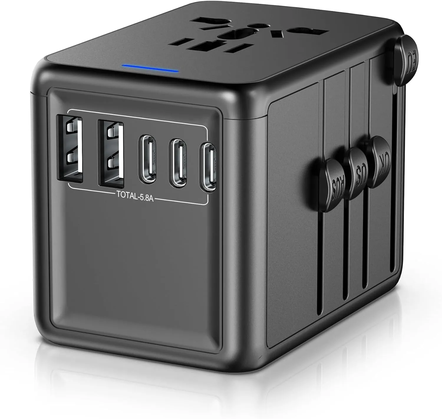 Universal Travel Adapter Offers 5.8A 3X 3.0A USB-C Ports, 2X 2.4A USB-A Ports and Multi AC Outlet, All-in-One International Power Plug Adaptor Worldwide Charger for EU US UK AU 200  Countries-BR