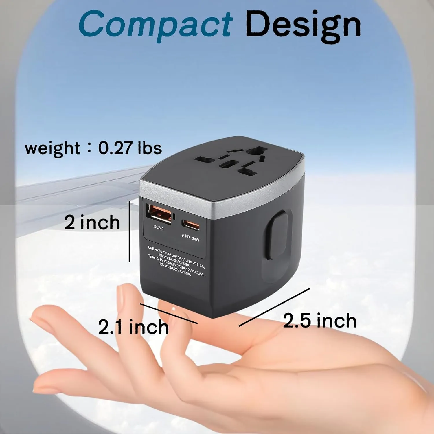 Universal Travel Adapter, Power Adapter Travel Charger w/QC 3.0 USB Port and PD 30W Fast Charger, International Plug Adapter, Outlet Converter Worldwide US to Europe EU AU UK US