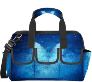 Universe Filled With Stars Butterfly Tool Bag for Men Women Heavy Duty Multi-Pockets Wide Mouth Tool Tote Waterproof Tool Bag Organizer with Adjustable Shoulder Strap