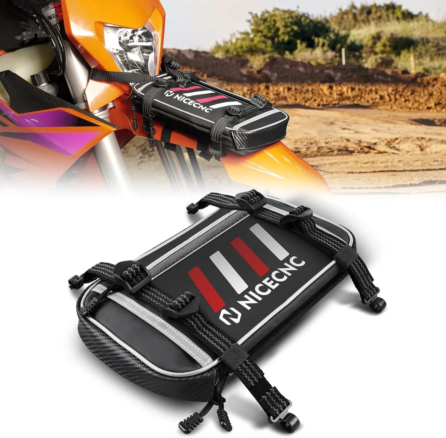 Upgraded Motorcycle Front Fender Bag, 5L Expandable Dirt Bike Fender Bag Tool Roll Bag Universal Motocross Enduro Fender Bag Accessories Storage Bag Fit for Adventure Off-road Riding (Red)