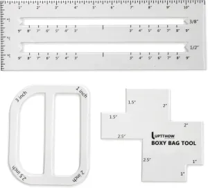 UPTTHOW 3Pcs Boxy Bag Making Templates Notion for Beginners, Clear Acrylic Sewing Tools Set with Boxed Bag, Curve Bag, Zip Pocket