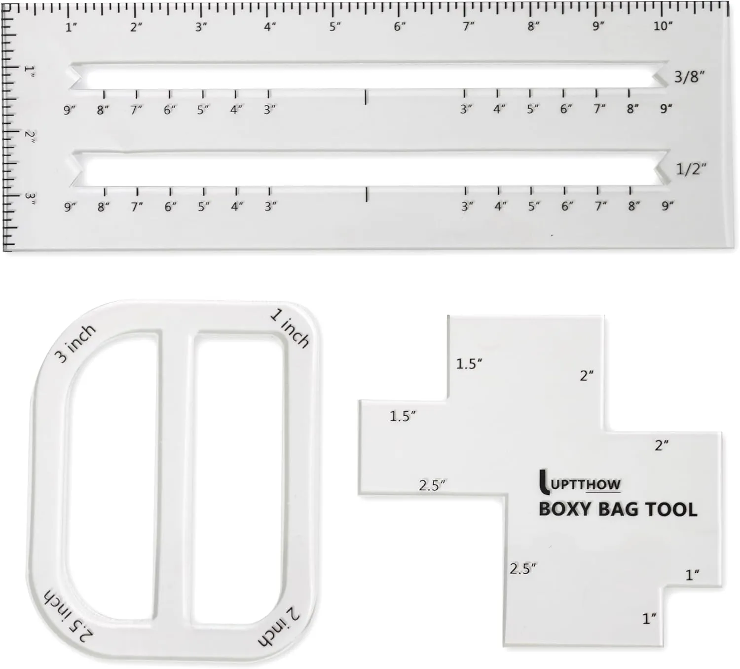 UPTTHOW 3Pcs Boxy Bag Making Templates Notion for Beginners, Clear Acrylic Sewing Tools Set with Boxed Bag, Curve Bag, Zip Pocket