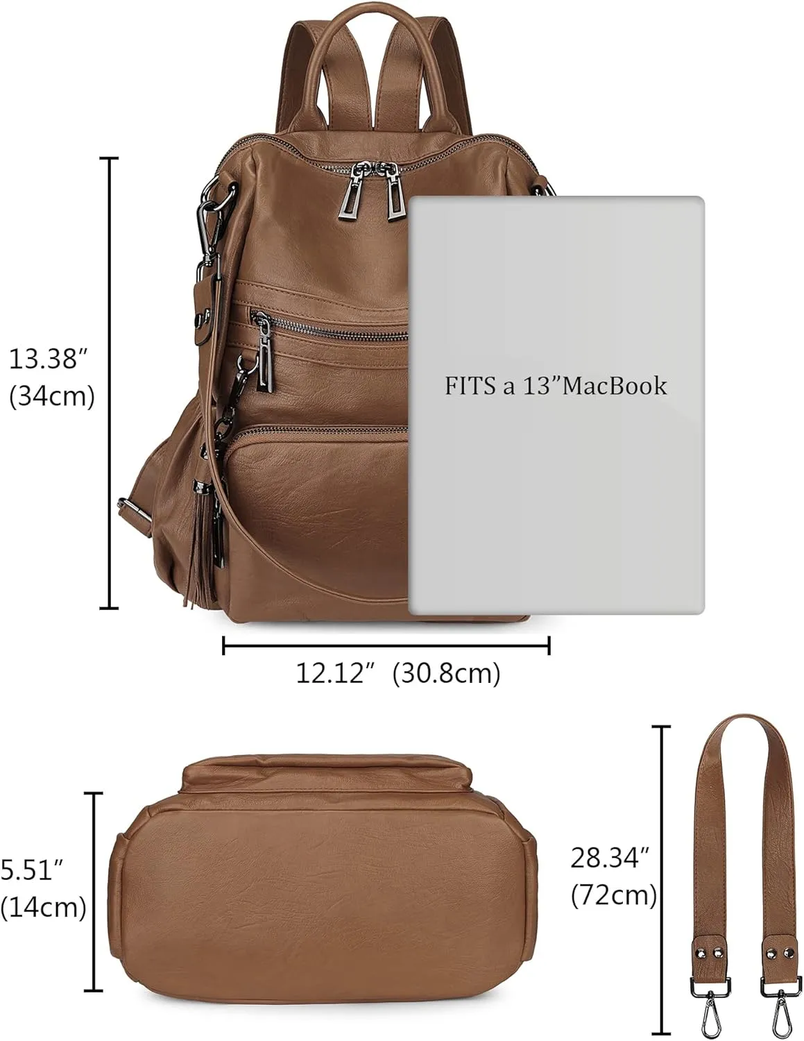 Uromee Travel Backpack Purse for Women Vegan Leather Ladies Fashion Tassel Shoulder Bag Convertible