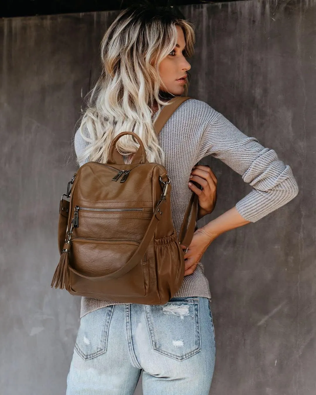 Uromee Travel Backpack Purse for Women Vegan Leather Ladies Fashion Tassel Shoulder Bag Convertible