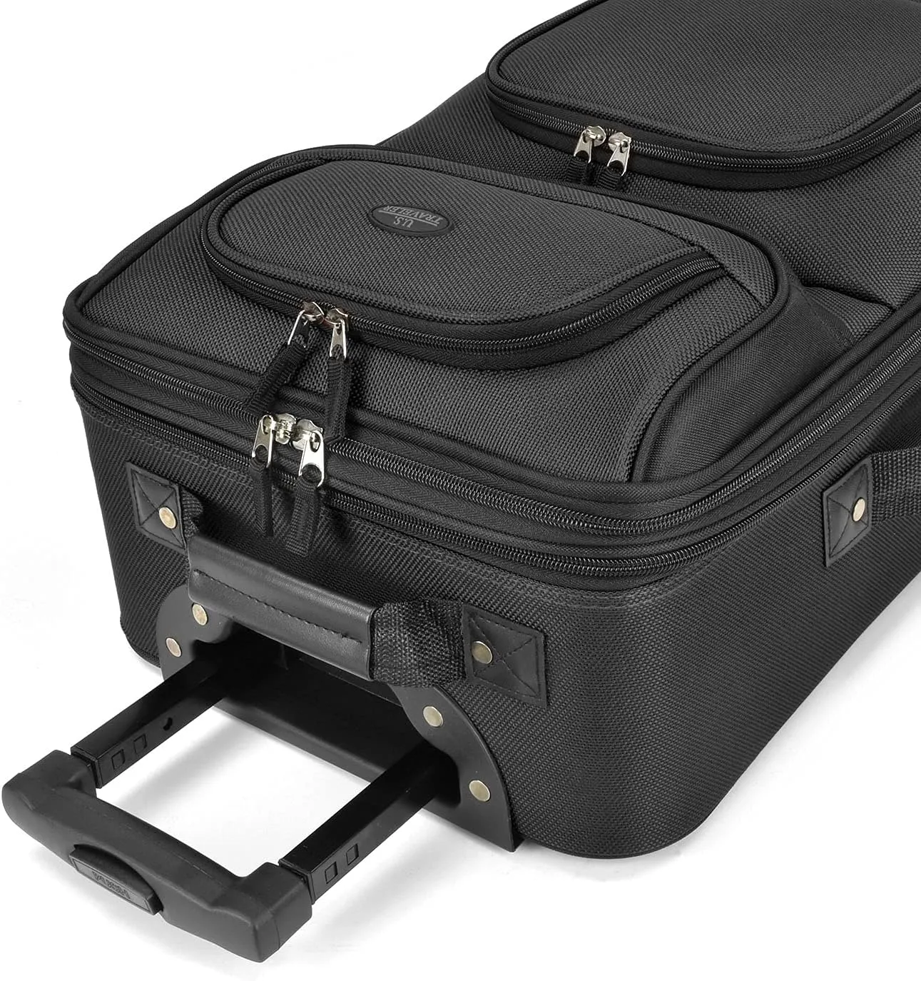U.S. Traveler Lightweight Rolling 20" Carry On Luggage Softside Suitcase, Noir, 2 Wheel-2 Piece