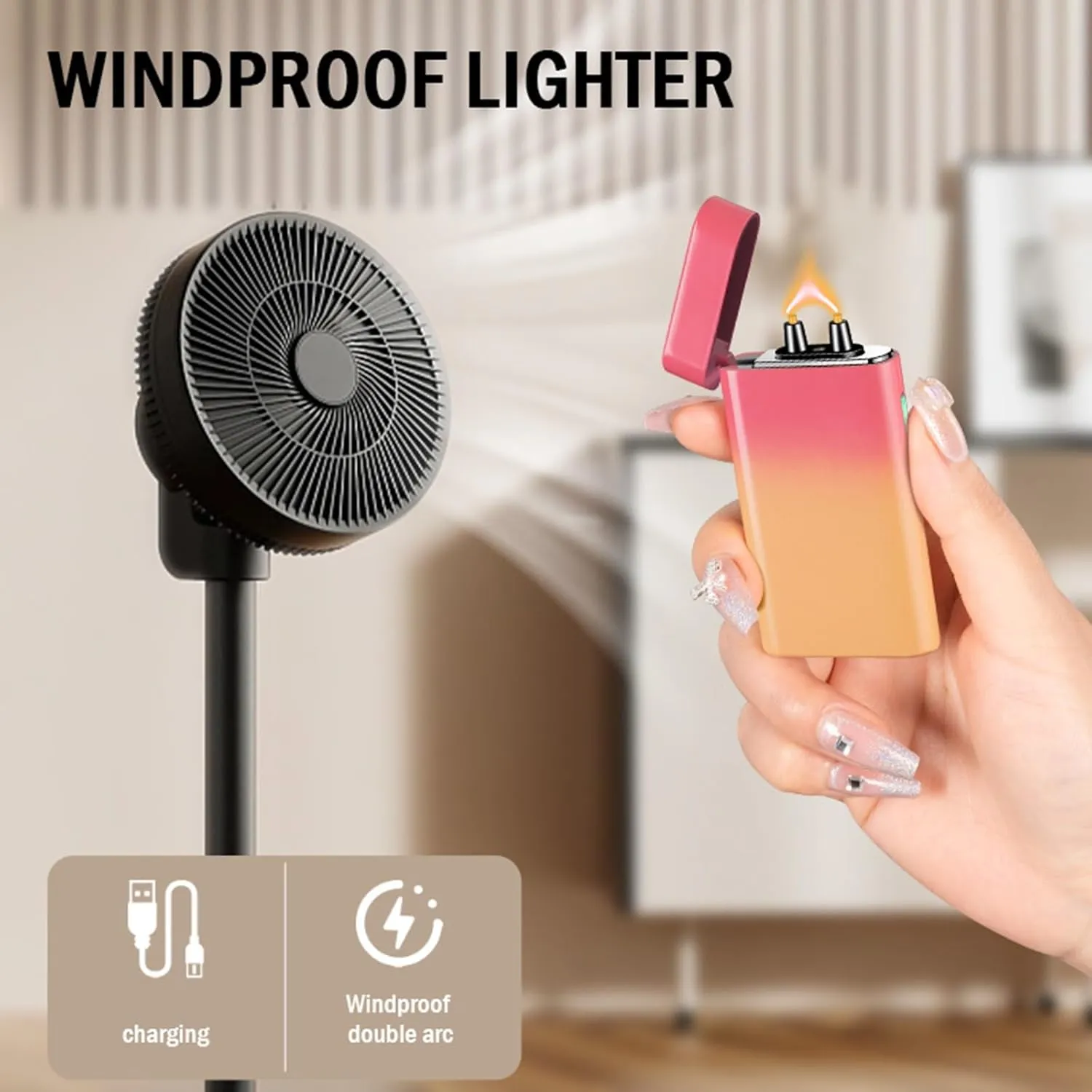 USB Rechargeable Lighter Arc Electric Metal Smoke Windproof Lighters for Women Fashion Festival Gift (Color : B)
