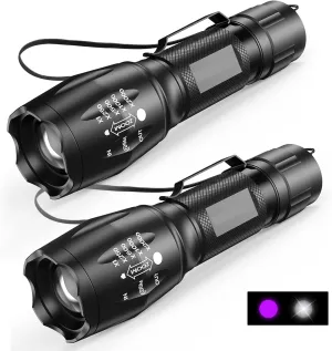 UV Flashlight, Portable Blacklight Flashlight, LED Torch with White and Ultraviolet Light Combo, Black Light Pet Urine Detector for Dog Cat Pee, ID Check, AC Leak, Bed Bug, Rocks, Resin (2)