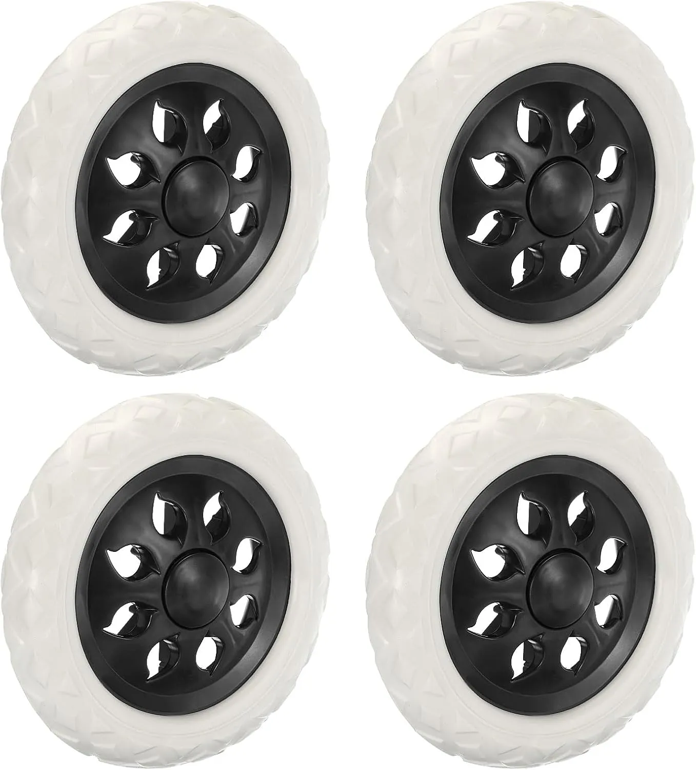 uxcell Shopping Cart Wheels Replacement 6 Inch, 4 Pack Rubber Foaming Shopping Bag Trolley Wheel Repair for Folding Rolling Bag Laundry Cart, Black White