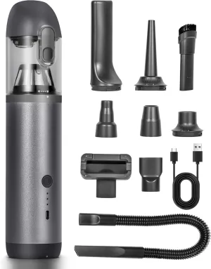 V8 Car Vacuum, Aluminum Durable Cordless Vacuum with 16000pa Suction Power, Handheld Vaccum for Car, Office Desk, Keyboards