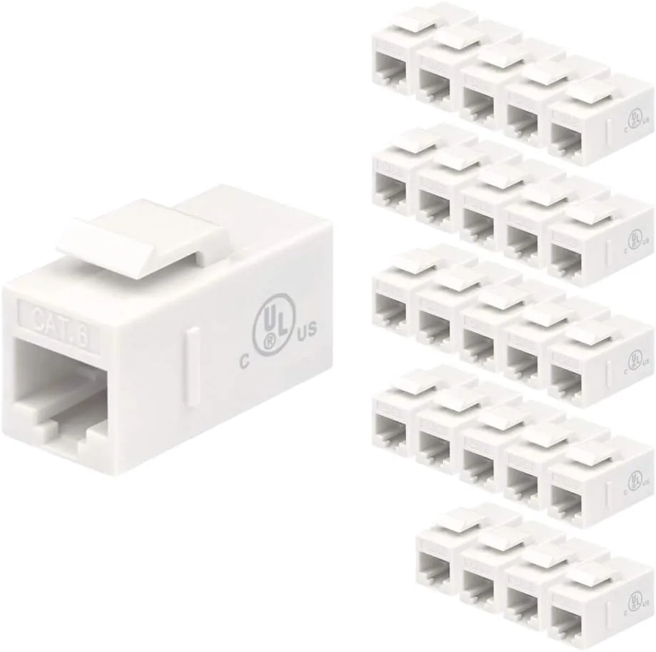 VCE UL Listed 25-Pack RJ45 CAT6 Keystone Coupler Female to Female Insert Coupler, UTP CAT6 Keystone Inline Coupler White