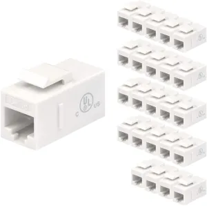 VCE UL Listed 25-Pack RJ45 CAT6 Keystone Coupler Female to Female Insert Coupler, UTP CAT6 Keystone Inline Coupler White