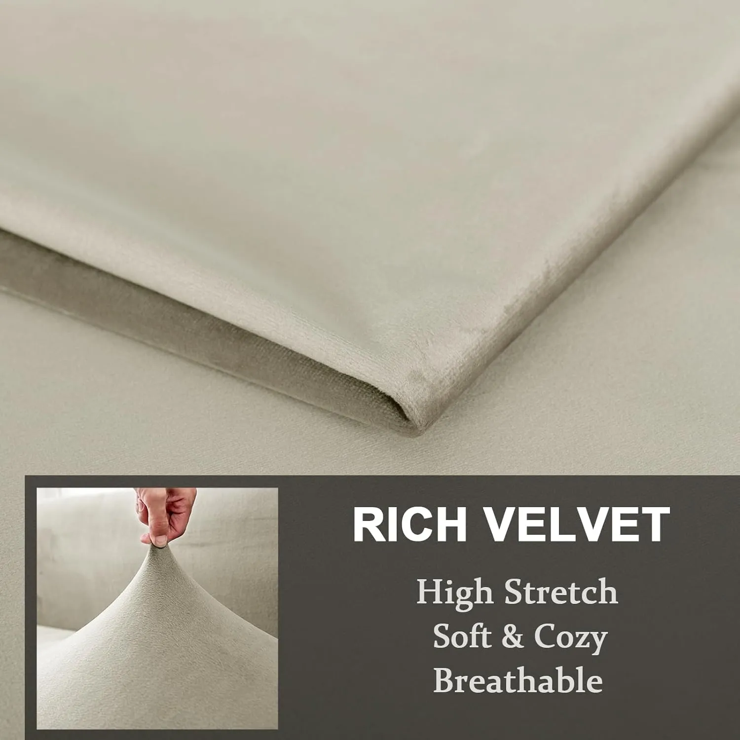 Velvet Chesterfield Sofa Cover, Extra Large Vintage Couch Covers, Stretch Sofa Slipcovers with Seat Cushion Covers, Living Room Furniture Protector (Ivory,Main Cover)