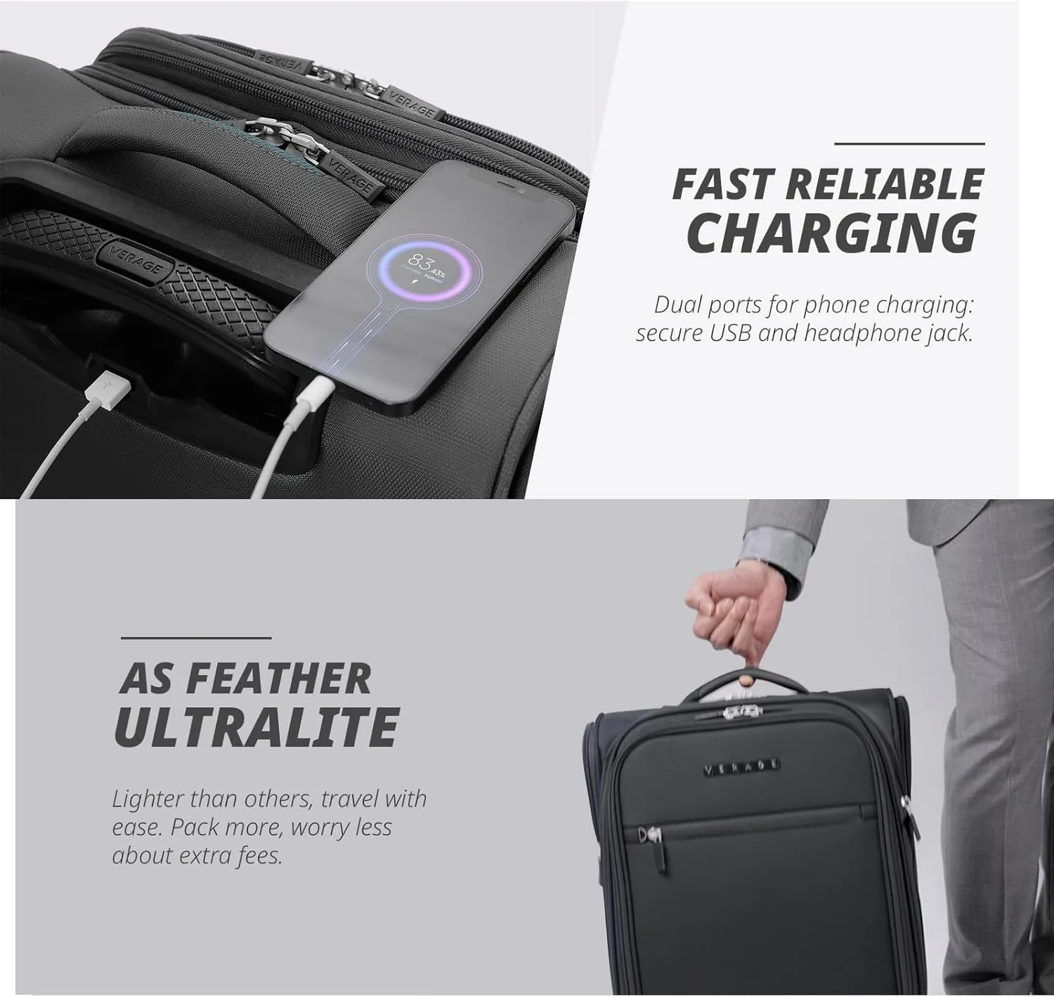 Verage 14 inch Underseat Carry On Luggage with Wheels, Grey Softside Small Suitcase Spinner Wheeled Rolling Travel Laptop Bag for Airlines Airplanes Short Trip Men Women