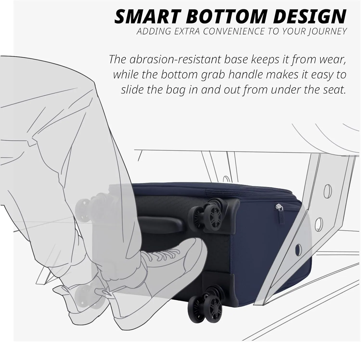 Verage 14.5 inch Underseat Carry On Luggage with Wheels, Navy Softside Small Suitcase Spinner Wheeled Rolling Travel Laptop Bag for Airlines Airplanes Short Trip Men Women