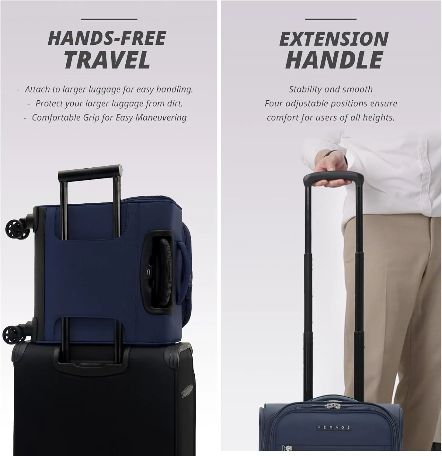 Verage 14.5 inch Underseat Carry On Luggage with Wheels, Navy Softside Small Suitcase Spinner Wheeled Rolling Travel Laptop Bag for Airlines Airplanes Short Trip Men Women