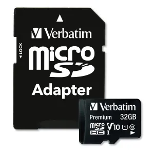 Verbatim® 32gb Premium Microsdhc Memory Card With Adapter, Uhs-I V10 U1 Class 10, Up To 90mb/s Read Speed