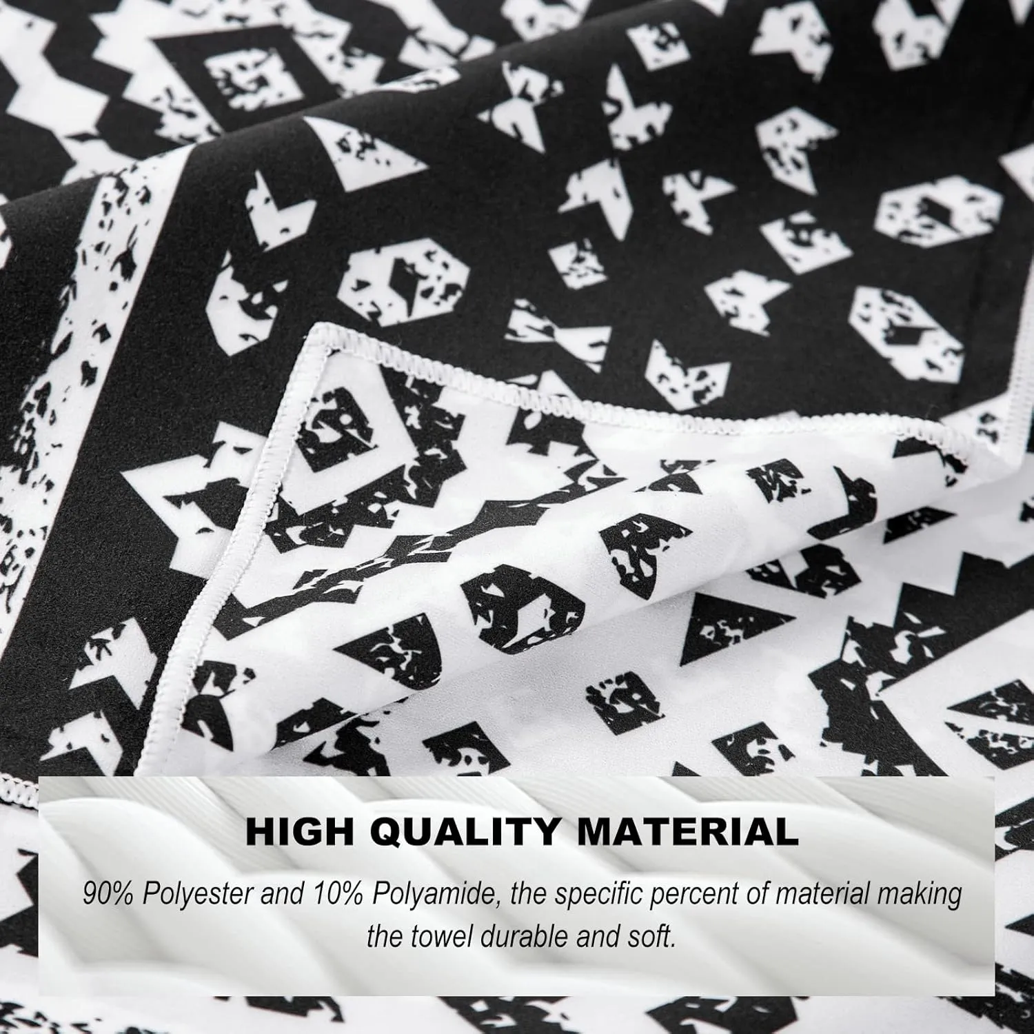 Vessia Black and White diamond Boho Large Beach Towel 35x75inches, 90% Polyester and 10% Polyamide, Quick Dry Sand Free Absorbent Oversized, Lightweight Cute Towel For Yoga Travel Swimming Pool Picnic