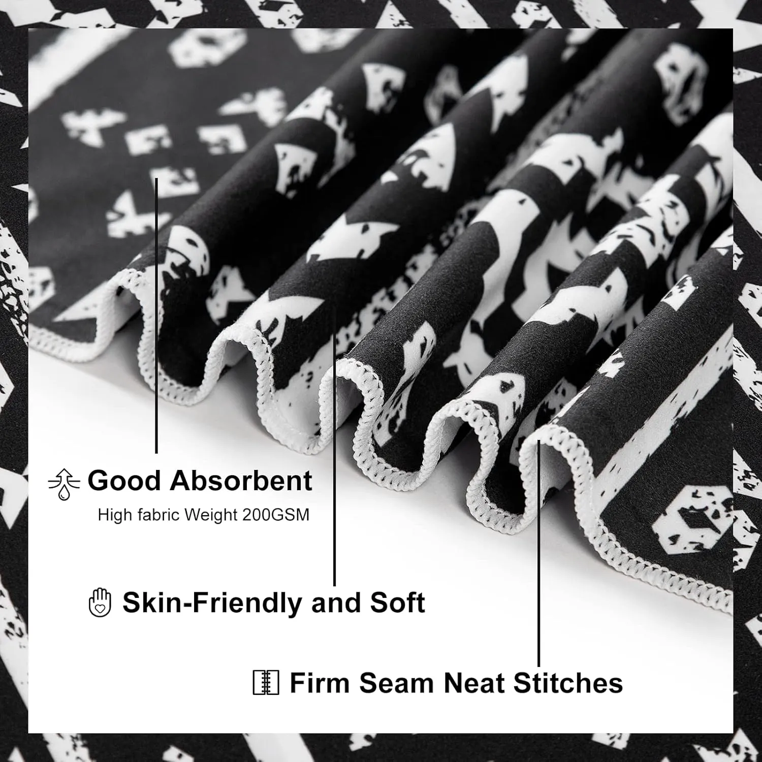 Vessia Black and White diamond Boho Large Beach Towel 35x75inches, 90% Polyester and 10% Polyamide, Quick Dry Sand Free Absorbent Oversized, Lightweight Cute Towel For Yoga Travel Swimming Pool Picnic