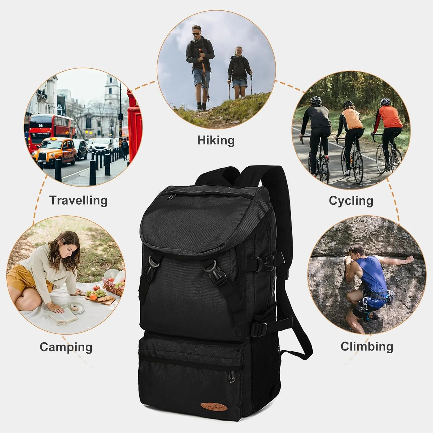 VGCUB Large Travel Camping Hiking Backpack,Lightweight Waterproof Outdoor Sports Rucksack Gym Carry on Backpack Daypack for Women Men Traveling Extra Large, Black