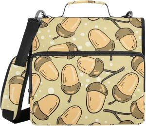 VIGTRO Acorn Light Beige Background 1.5 Inch 3 Ring Case Zipper Binder Organizer Bag with Shoulder Strap and Handle Multi-Pocket File Folder for Office Supplies