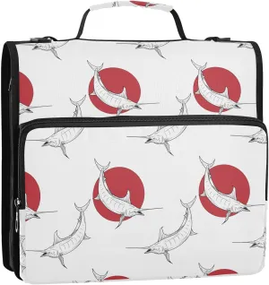 VIGTRO Black White Swordfish 1.5 Inch 3 Ring Case Zipper Binder Organizer Bag with Shoulder Strap and Handle Multi-Pocket File Folder for Office Supplies