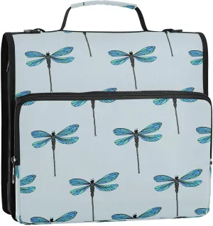 VIGTRO Cute Dragonflies 1.5 Inch 3 Ring Case Zipper Binder Organizer Bag with Shoulder Strap and Handle Multi-Pocket File Folder for Office Supplies