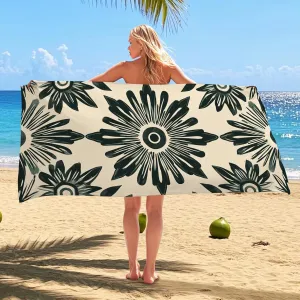 Vintage Floral Beach Towel Cream Floral Design Quick Dry Soft Sand Free Lightweight Travel Essentials Picnic Day at The Beach 70x35 Inch
