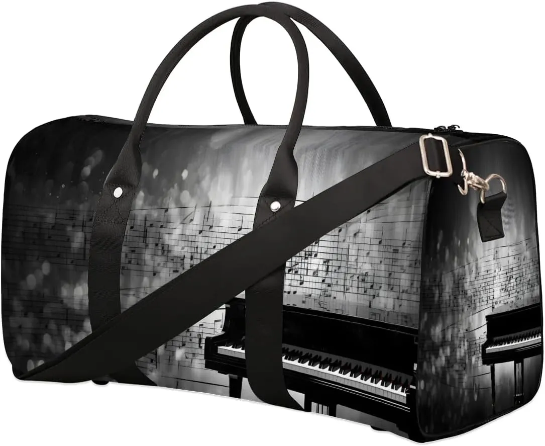 Vintage Piano Music Travel Duffel Bag for Women Men Waterproof Foldable Overnight Weekender Bag Large Capacity Sports Gym Bag