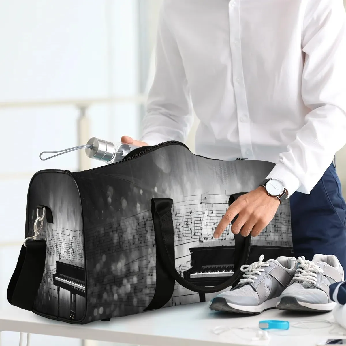 Vintage Piano Music Travel Duffel Bag for Women Men Waterproof Foldable Overnight Weekender Bag Large Capacity Sports Gym Bag