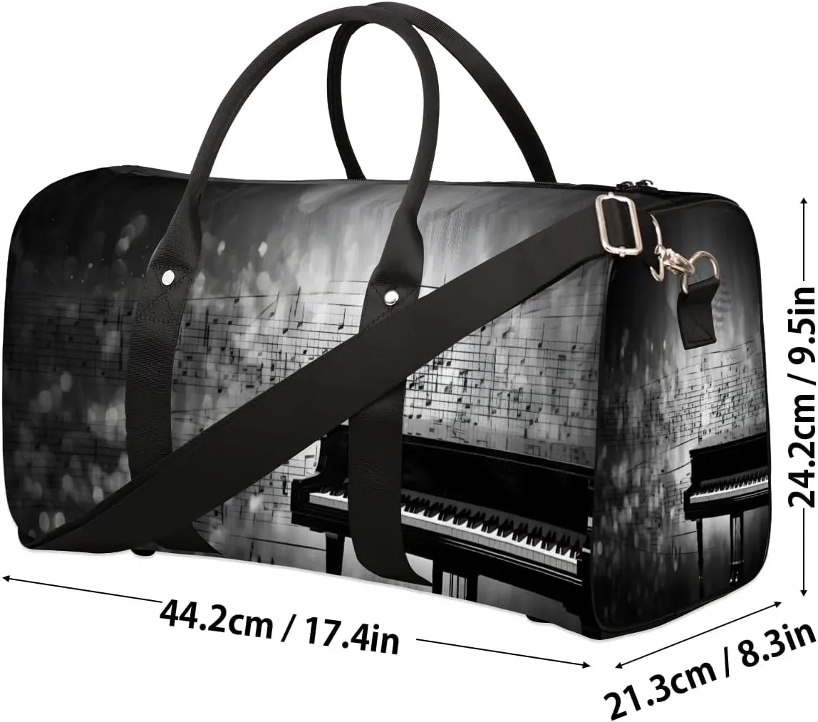 Vintage Piano Music Travel Duffel Bag for Women Men Waterproof Foldable Overnight Weekender Bag Large Capacity Sports Gym Bag