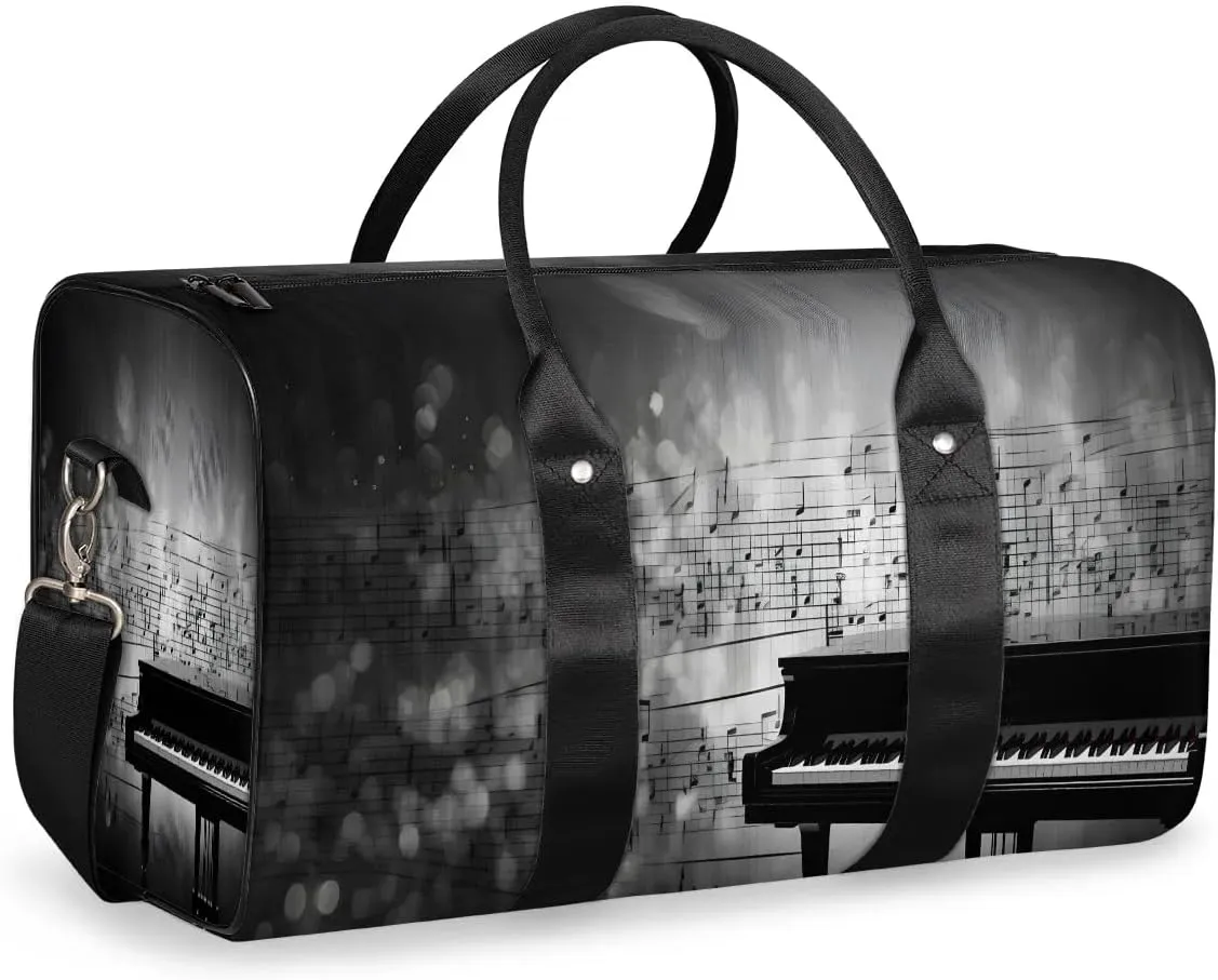 Vintage Piano Music Travel Duffel Bag for Women Men Waterproof Foldable Overnight Weekender Bag Large Capacity Sports Gym Bag