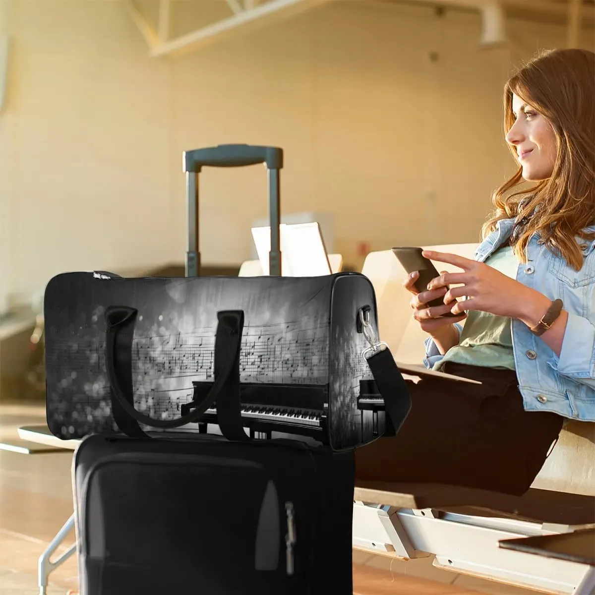 Vintage Piano Music Travel Duffel Bag for Women Men Waterproof Foldable Overnight Weekender Bag Large Capacity Sports Gym Bag