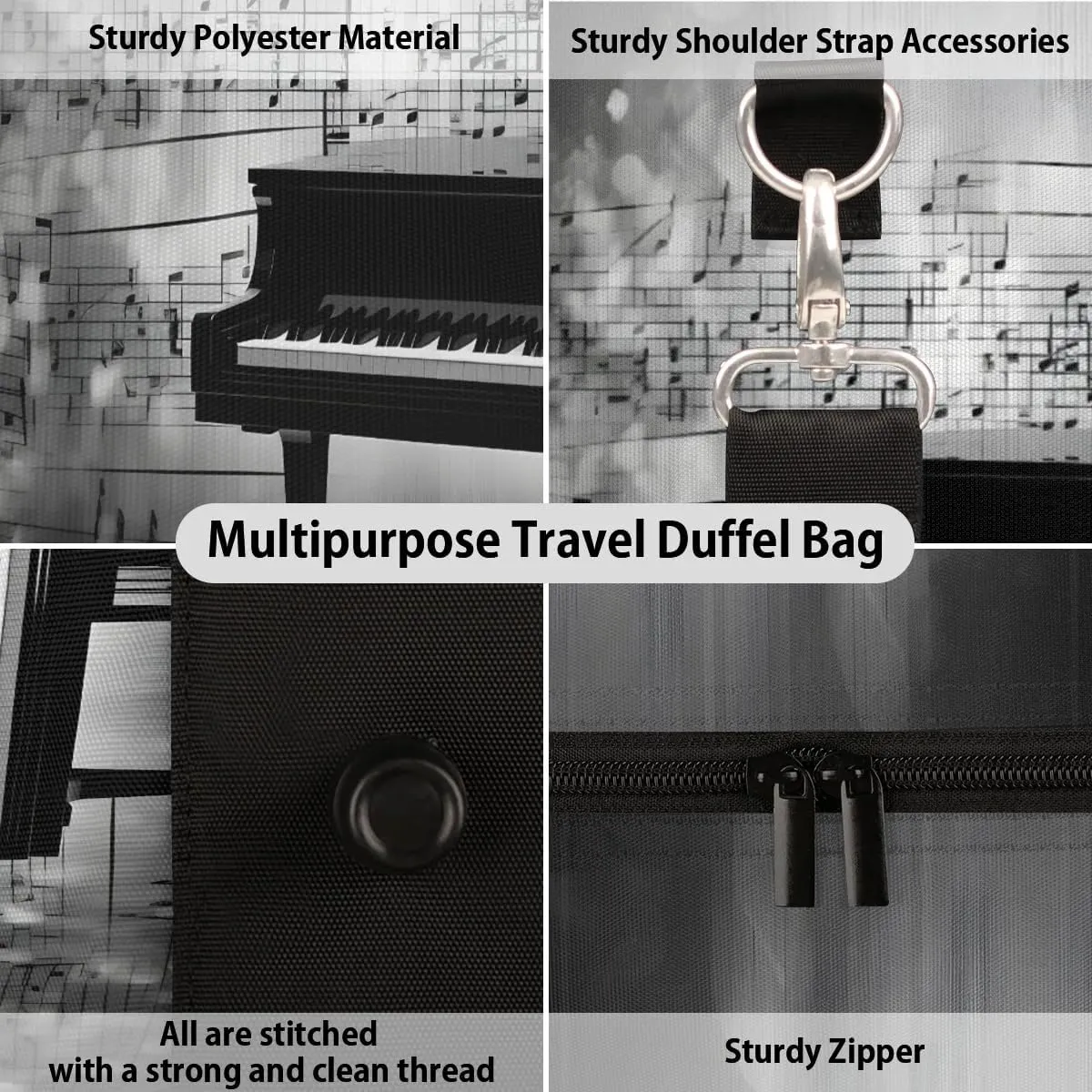 Vintage Piano Music Travel Duffel Bag for Women Men Waterproof Foldable Overnight Weekender Bag Large Capacity Sports Gym Bag