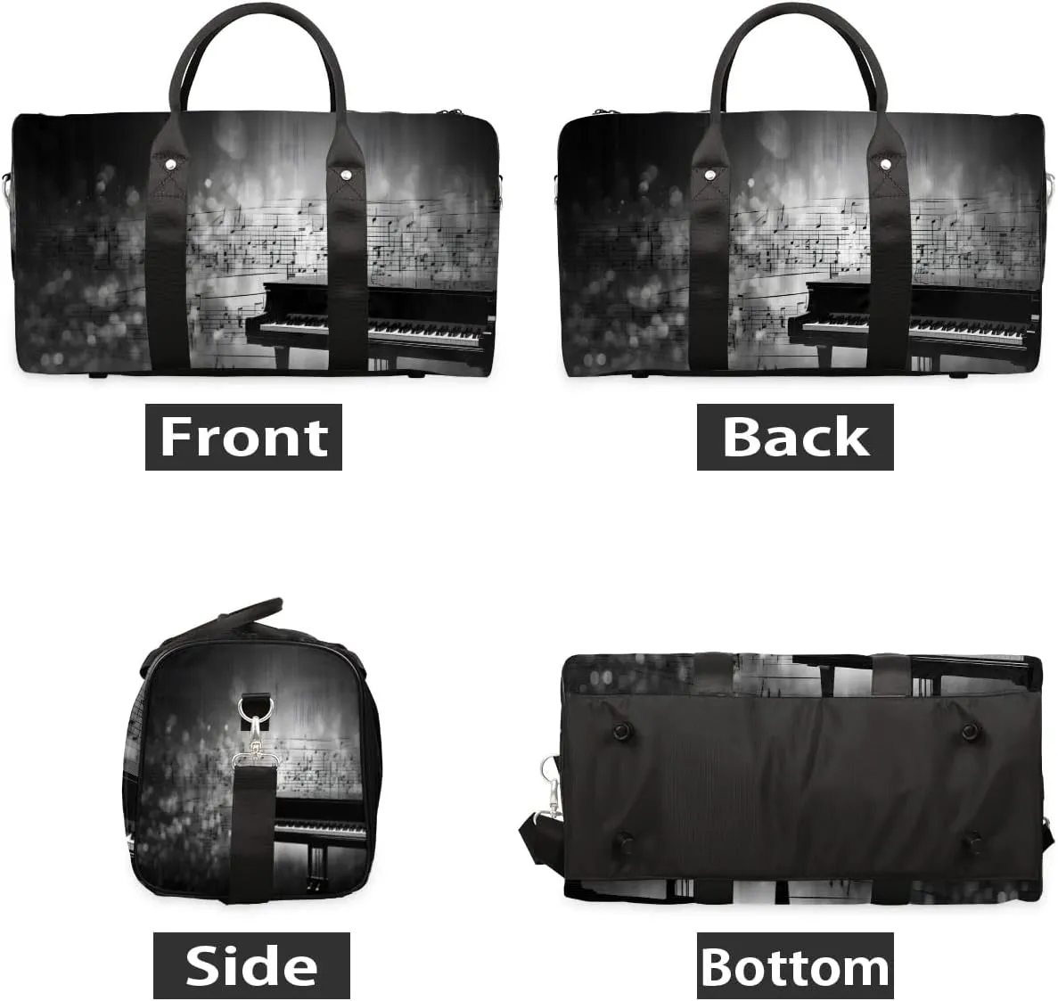Vintage Piano Music Travel Duffel Bag for Women Men Waterproof Foldable Overnight Weekender Bag Large Capacity Sports Gym Bag