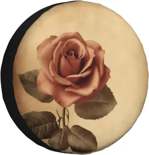 Vintage Rose Tire Cover Outdoor Waterproof Snow Sun Rain Wheel Cover Portable Wheel Bags Camper Spare Tire Cover Universal Car Tire Protectors for Trailer RV SUV