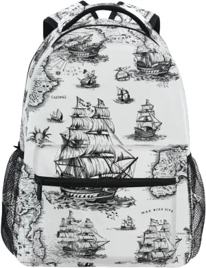 Vintage Sailboat Ships Backpack 3rd 4th 5th Grade School Bookbag Travel Laptop Daypack Bag Purse for Boys Girls Teens
