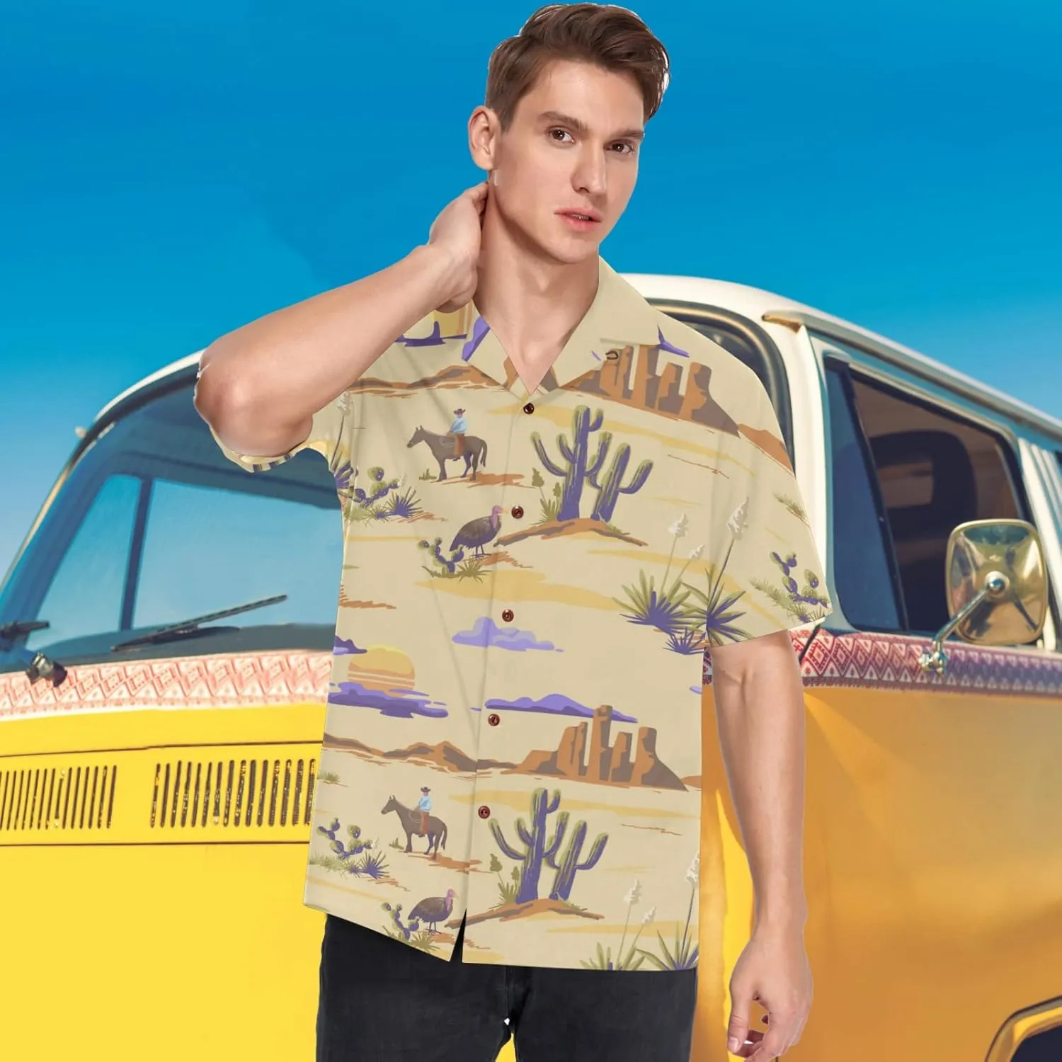 visesunny Mens Casual Button Down Short Sleeve Hawaiian Shirt Aloha Shirt