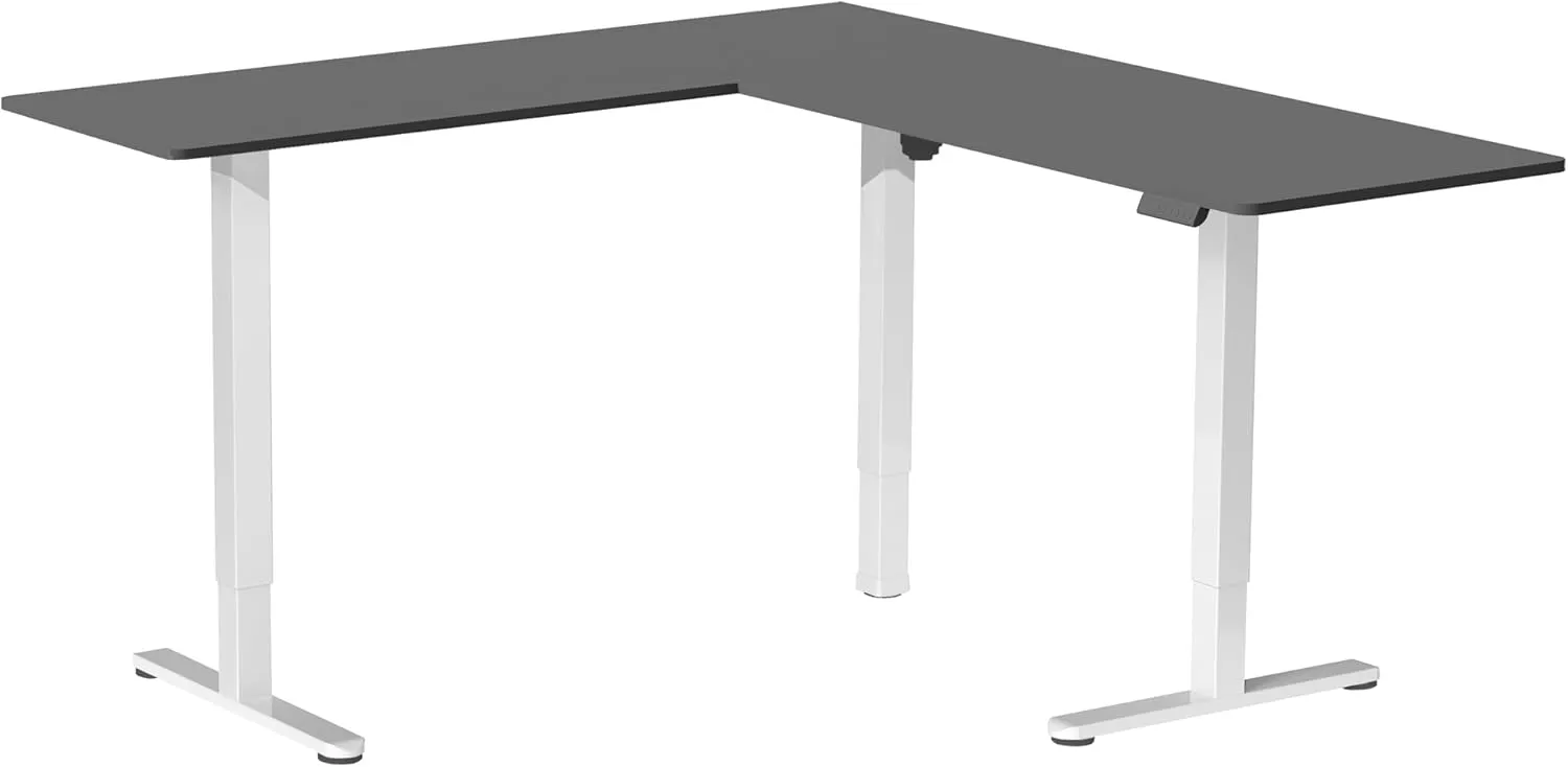 VIVO Electric Corner L-Shaped 63 x 47 in Standing Desk, Memory Height Adjustment, Black Top White Frame, DESK-E3CTWB-47