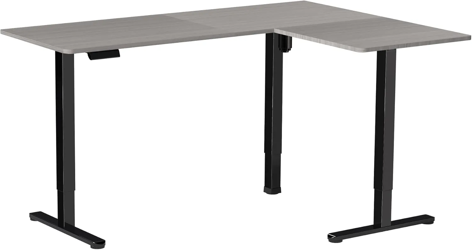 VIVO Electric Corner L-Shaped 63 x 47 in Standing Desk, Memory Height Adjustment, Dark Gray Top Black Frame, DESK-E3CTG-47