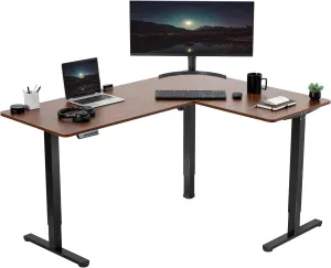 VIVO Electric Corner L-Shaped 63 x 47 in Standing Desk, Memory Height Adjustment, Dark Walnut Top Black Frame, DESK-E3CTD-47