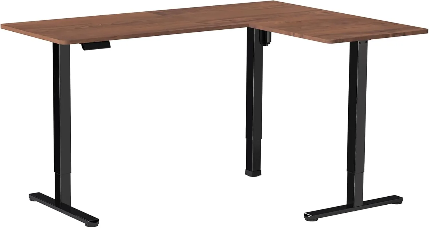 VIVO Electric Corner L-Shaped 63 x 47 in Standing Desk, Memory Height Adjustment, Dark Walnut Top Black Frame, DESK-E3CTD-47