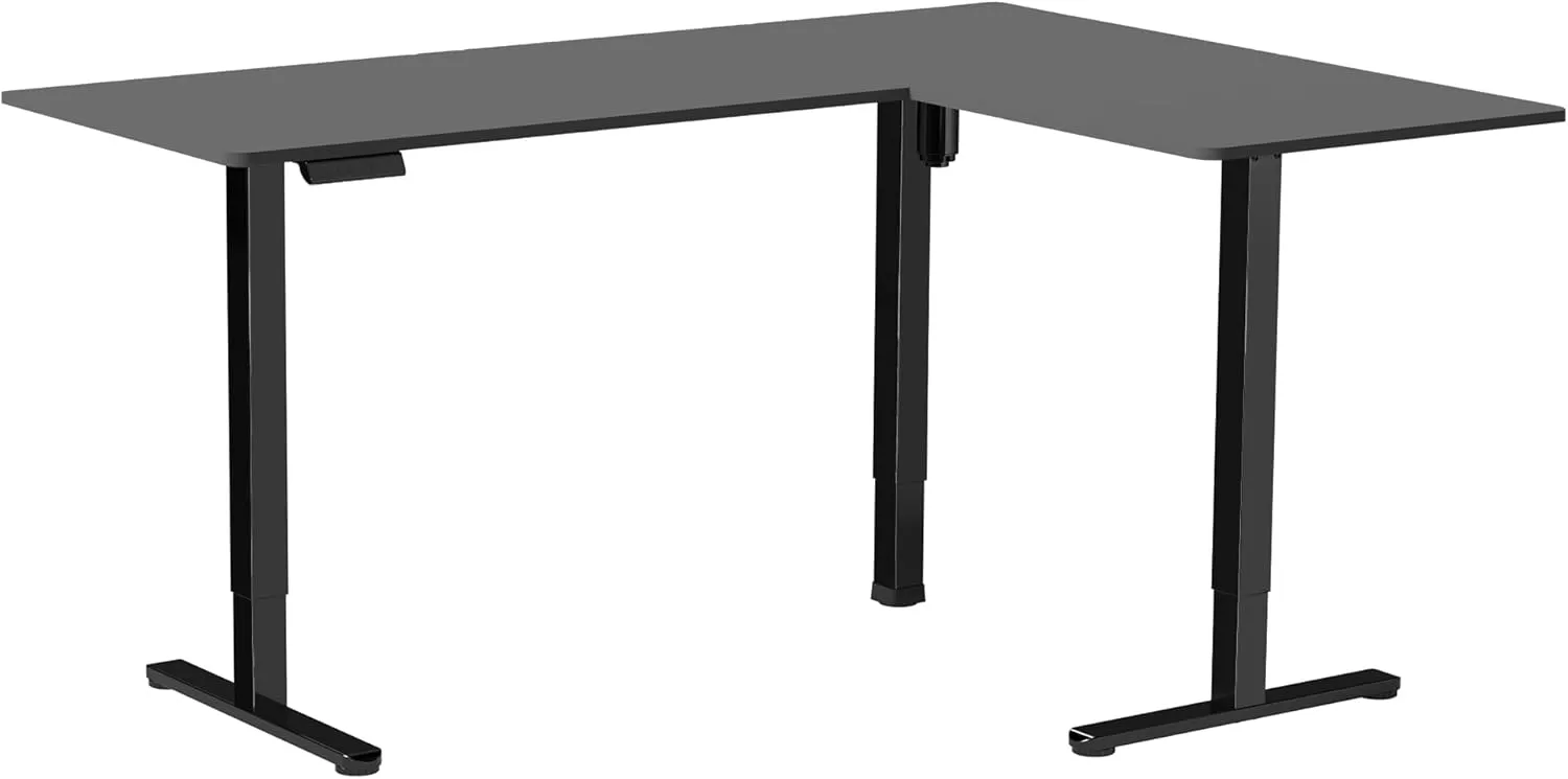 VIVO Electric Corner L-Shaped 63 x 55 in Standing Desk, Memory Height Adjustment, Black Top Black Frame, DESK-E3CTB