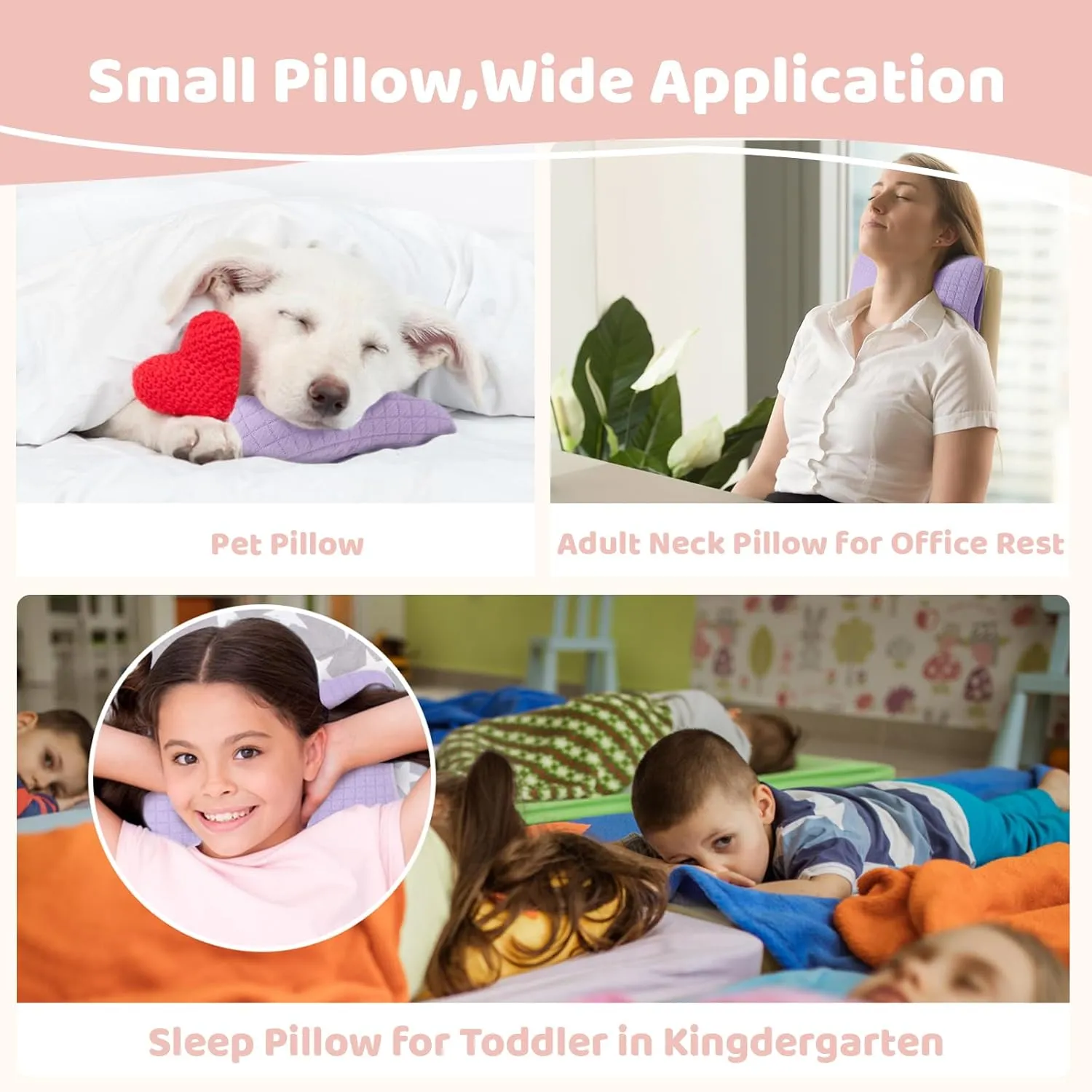 vocheer 11x7in Mini Travel Pillow, Small Pillows for Sleeping, Tiny Pillows for Neck, Wrist, Lumbar and Knee, Pets Pillow, Cotton, Cover Removable, Machine Washable (Purple-1PC)